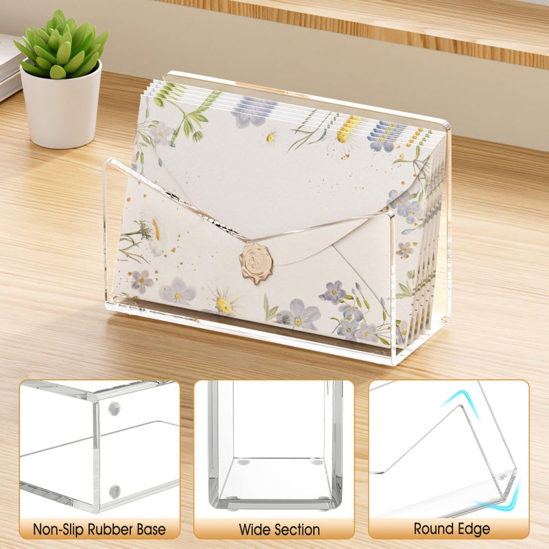 KTRIO Acrylic Mail Holder, Clear Mail Organizer Countertop, Letter Envelope Holder for Desk, Mail Sorter Letter Stand for Home Office School - Image 5